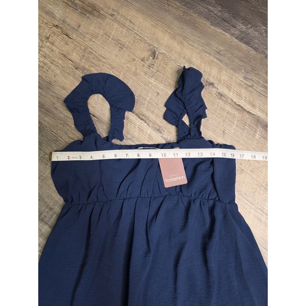 Yesfashion Womens Size S Navy Blue Tiered Ruffle Strap Smocked Midi Dress NWT - Picture 2 of 8